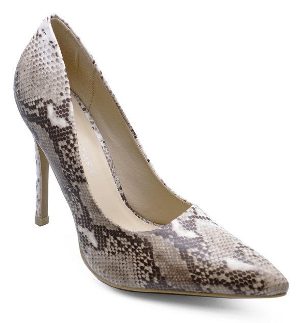 Ladies Beige Snake Print Stiletto Court Shoes 