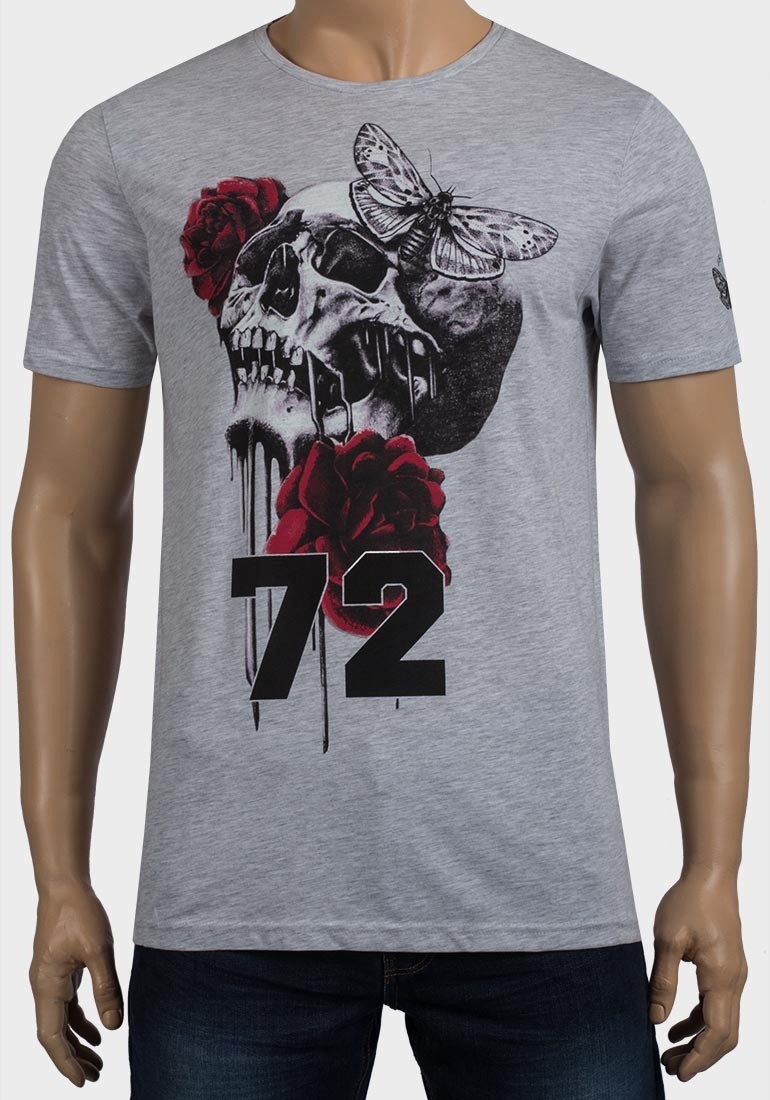 Brave Soul Mens 72 Skull & Rose Printed T-Shirt 