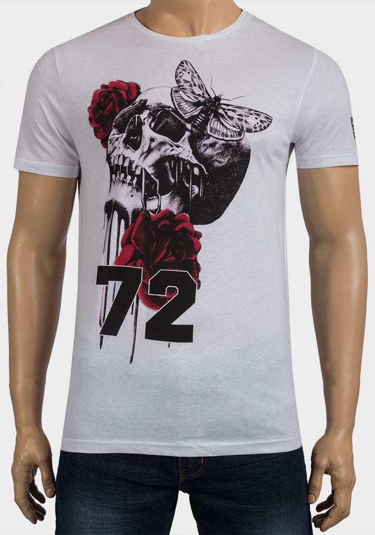 Brave Soul Mens 72 Skull & Rose Printed T-Shirt 